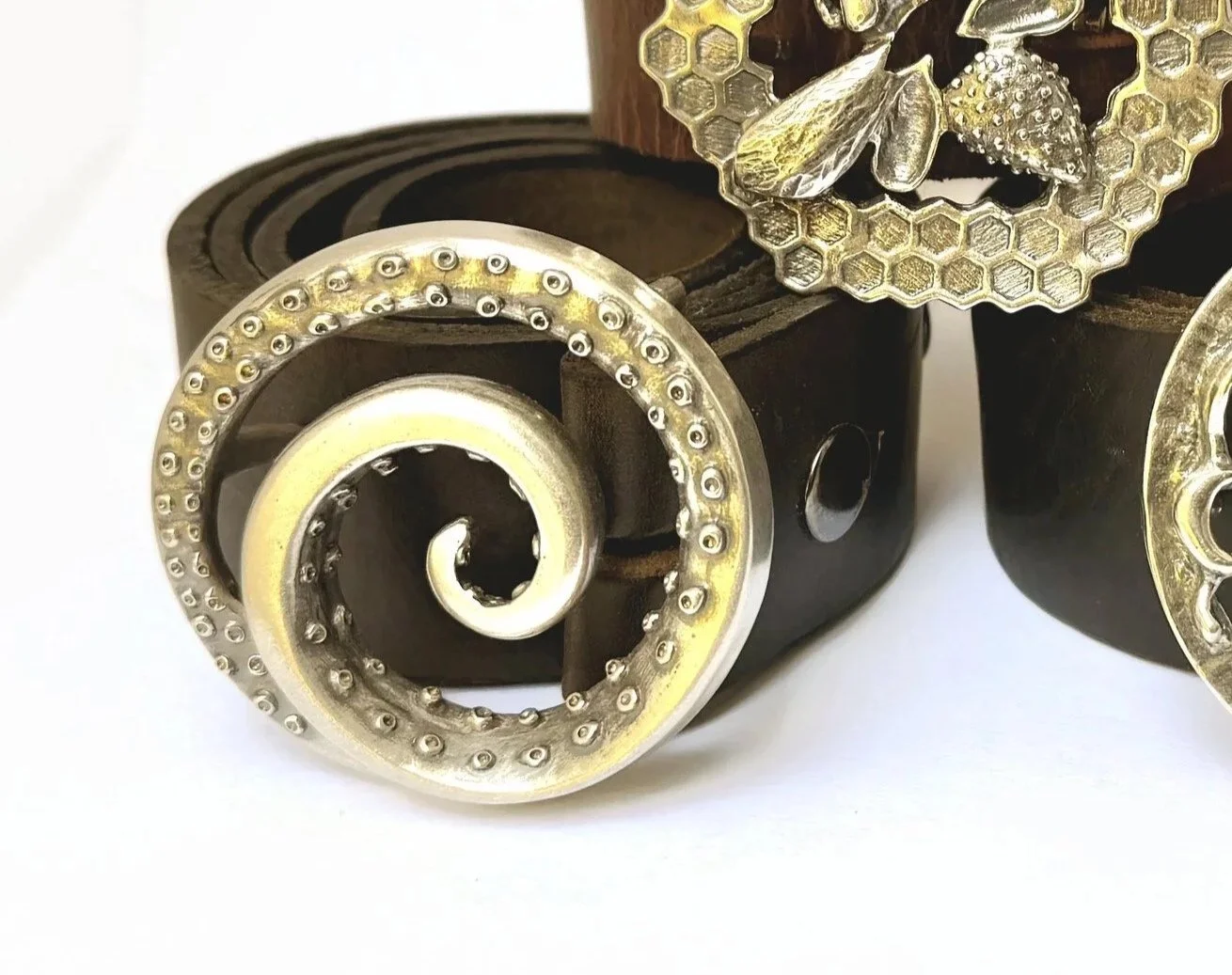 Belt with Bronze Octopus Buckle