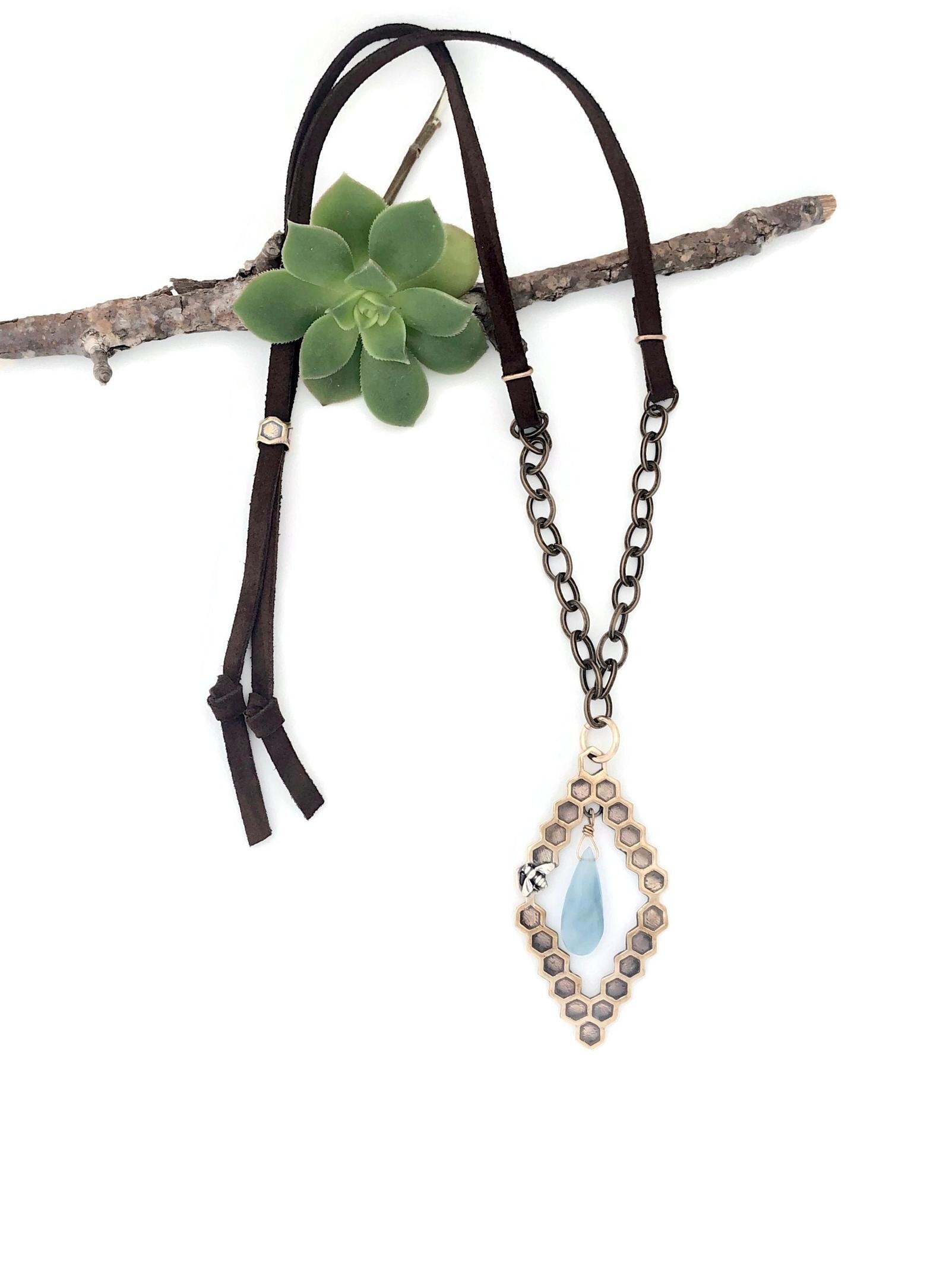 Adjustable Diamond Honeycomb Pendant w/ Gemstone