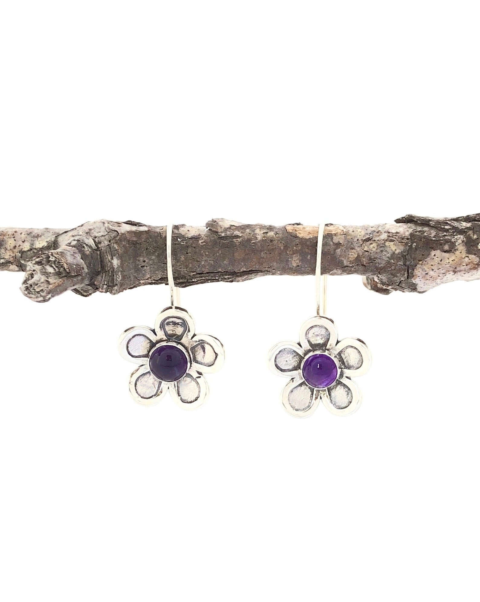Flower Sterling Silver and Amethyst Earrings