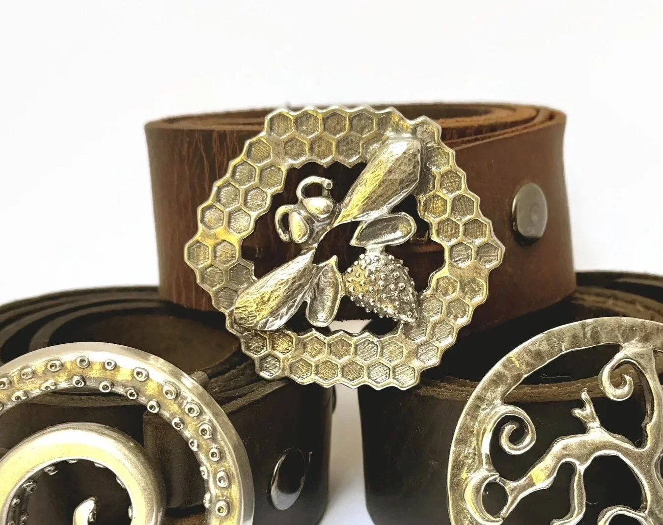 Belt with Bronze Bee Buckle