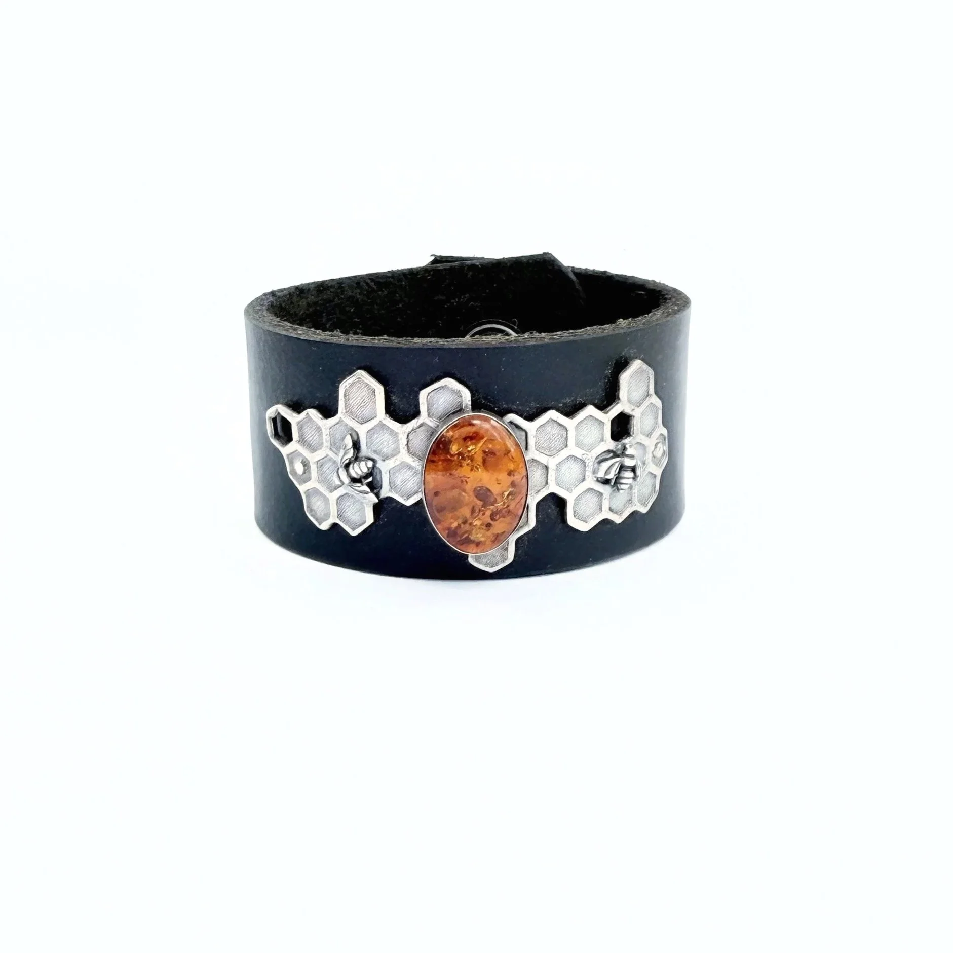 Honeycomb-silver_amber_leather_cuff.jpg