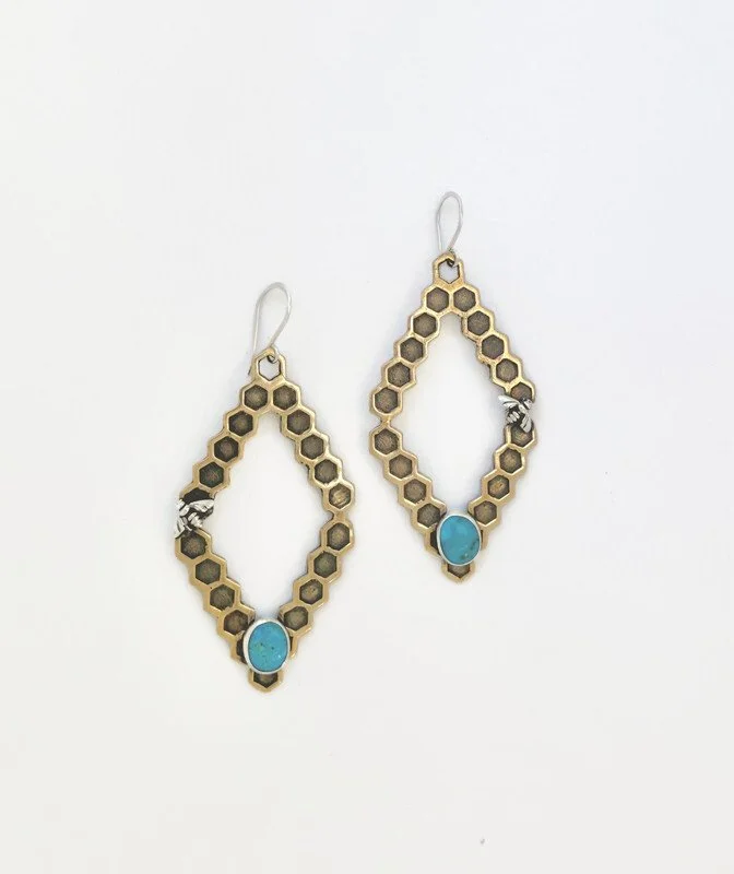 Diamond Honeycomb Turquoise Earrings