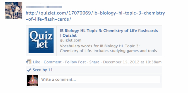 A student posted his own review flash cards to share with the class. 