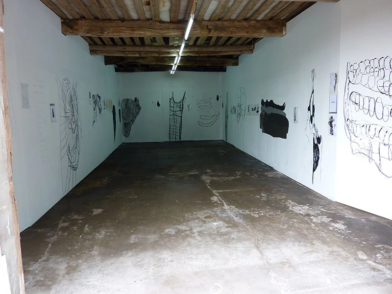 Site-specific wall drawing, het Ottenhuis, Diepenheim, The Netherlands, 2010 Combined process of: ink, gouache, pencil, chalk, charcoal and collage