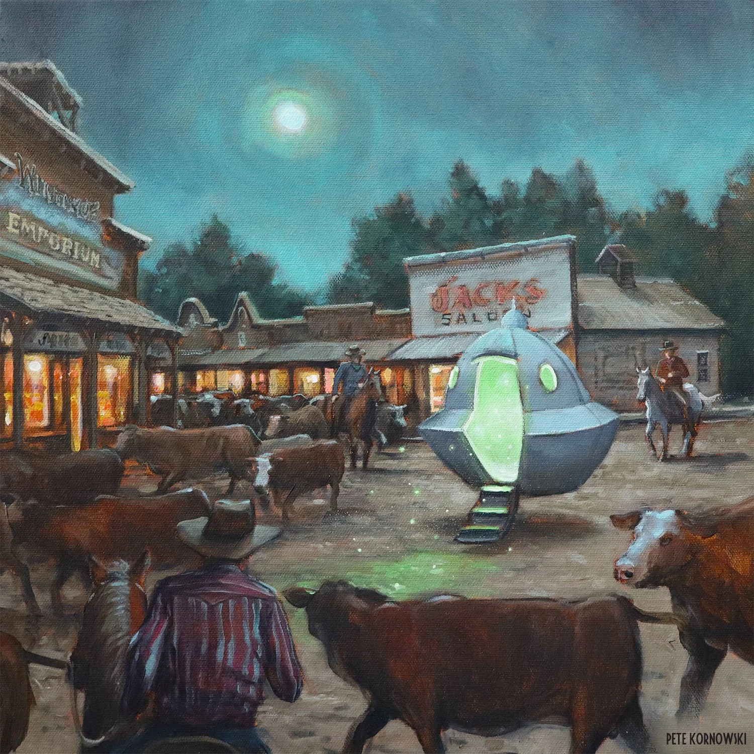 "Cattle Drive Encounter" 16x16 2026, sold