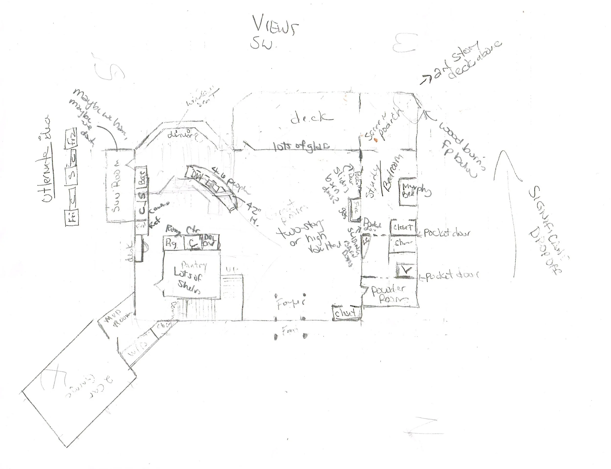 An example of a client sketch given to me at our initial meeting. I turned these basic concepts into this.