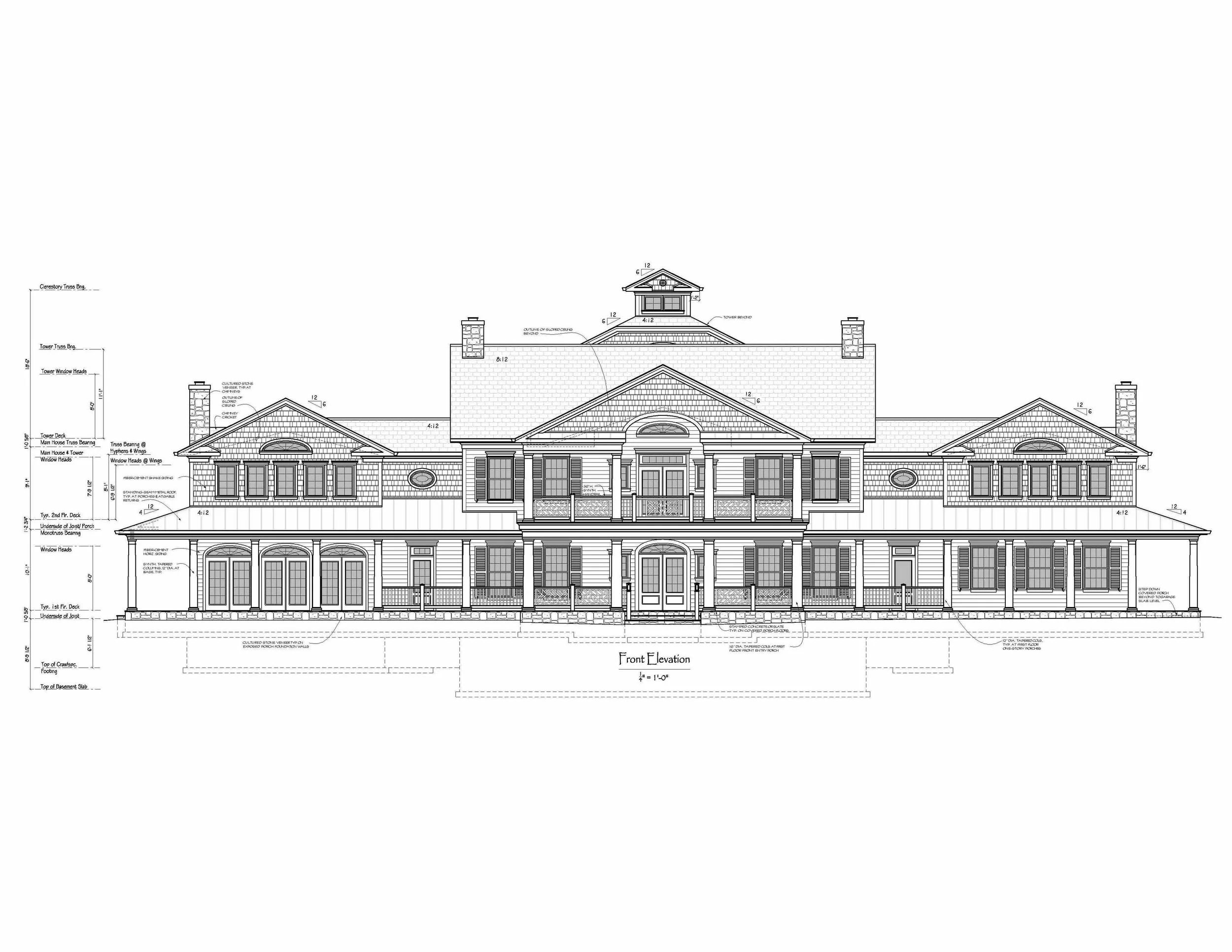 Rappahannock River Design #2. Yep, this IS actually smaller than the original home I designed for the clients. It's still very symmetrical, but now it's been carefully planned so that it can be built in four distinct, separate phases as the clients desire.