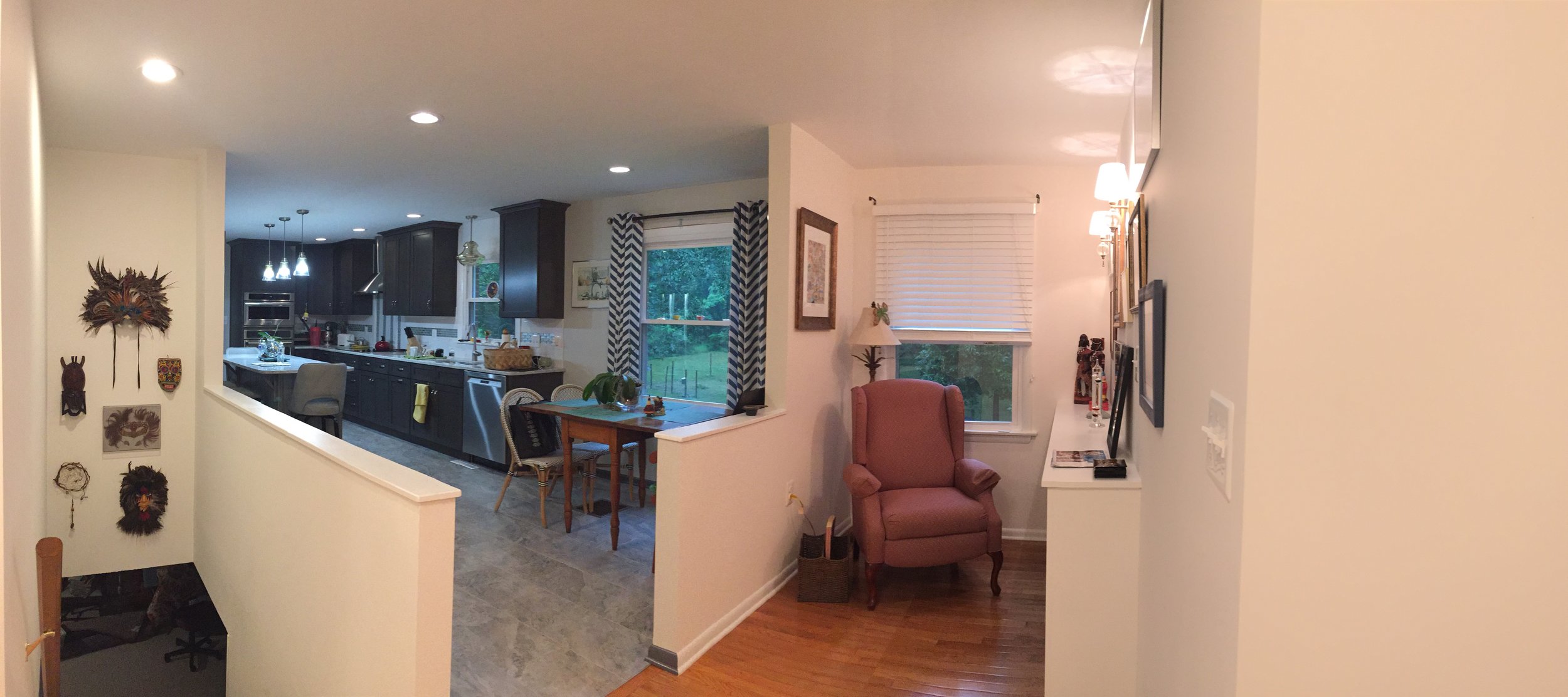  After, the former Living Room window is now part of a great little reading nook.&nbsp; Walls have been removed at the basement staircase and between the former Living Room and the Kitchen.&nbsp; This is the view as one enters from the Foyer. 