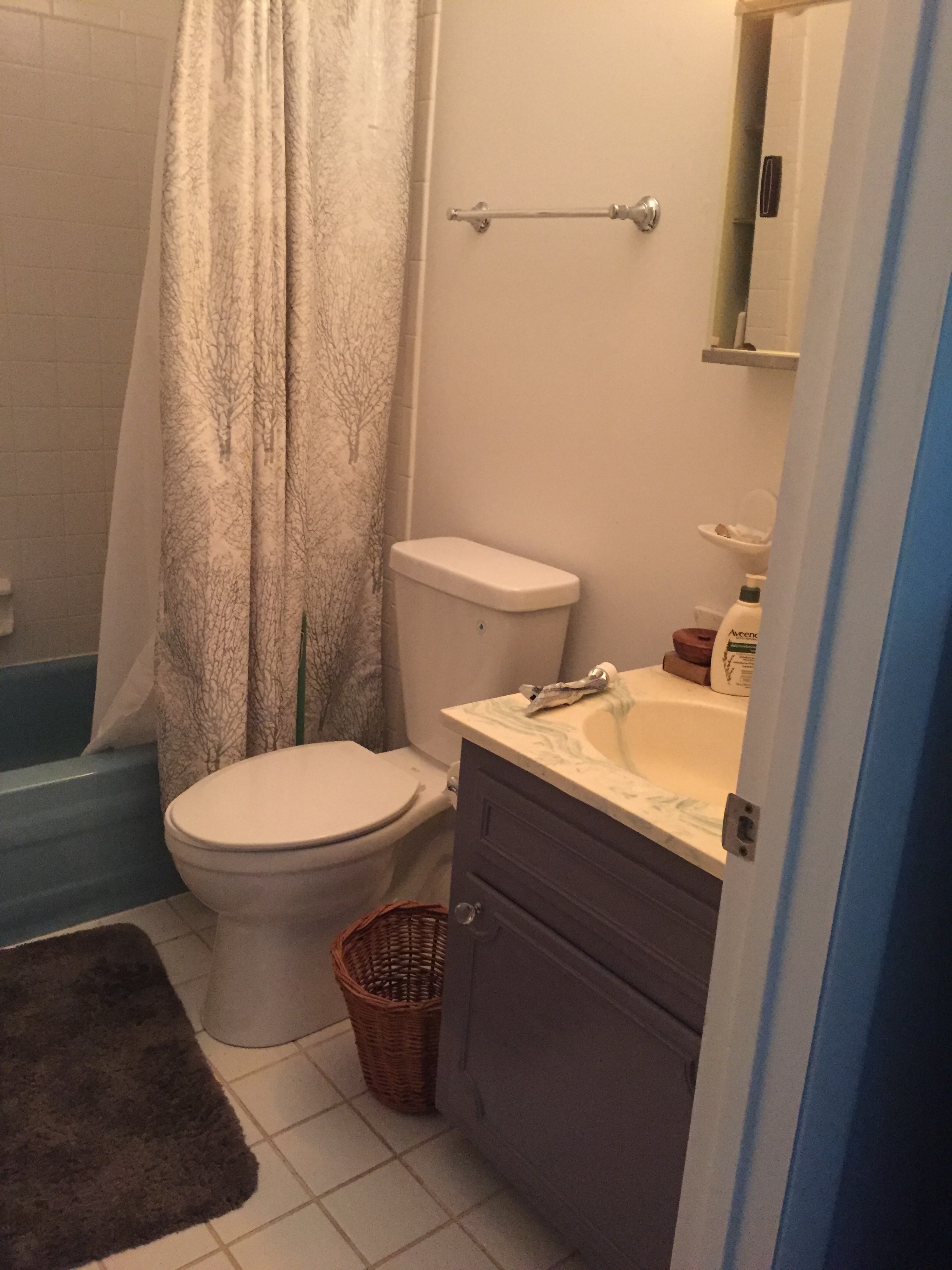  Before:&nbsp; the tiny, outdated master bathroom. 