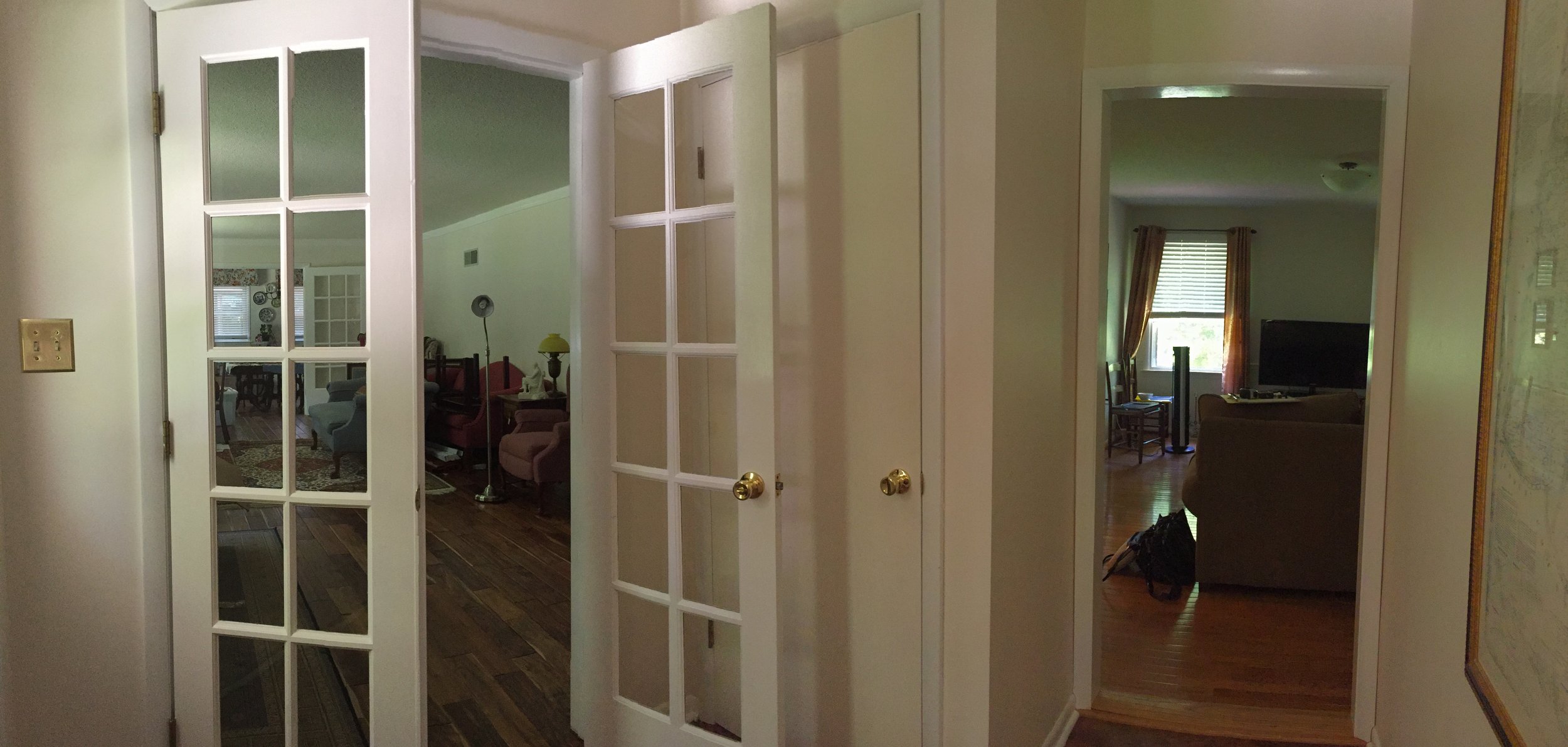  Before, the foyer felt cramped because french doors to the Family Room swing into the foyer.&nbsp; One of the doors conflicted with a coat closet, which cut into the foyer space and made it feel even more cramped.&nbsp; To top it off, the doorway le