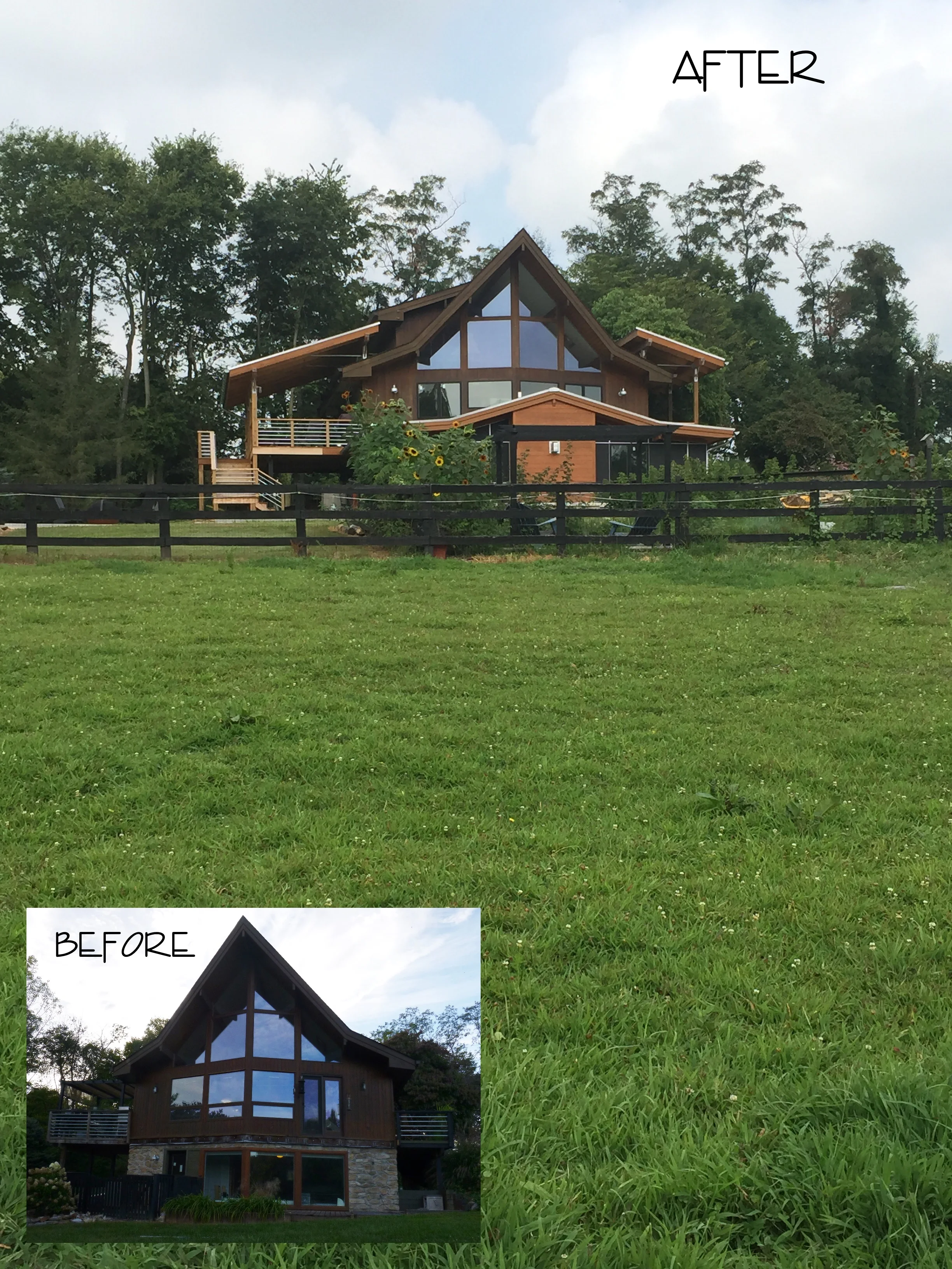 Contemporary additions to post-and-beam prow home
