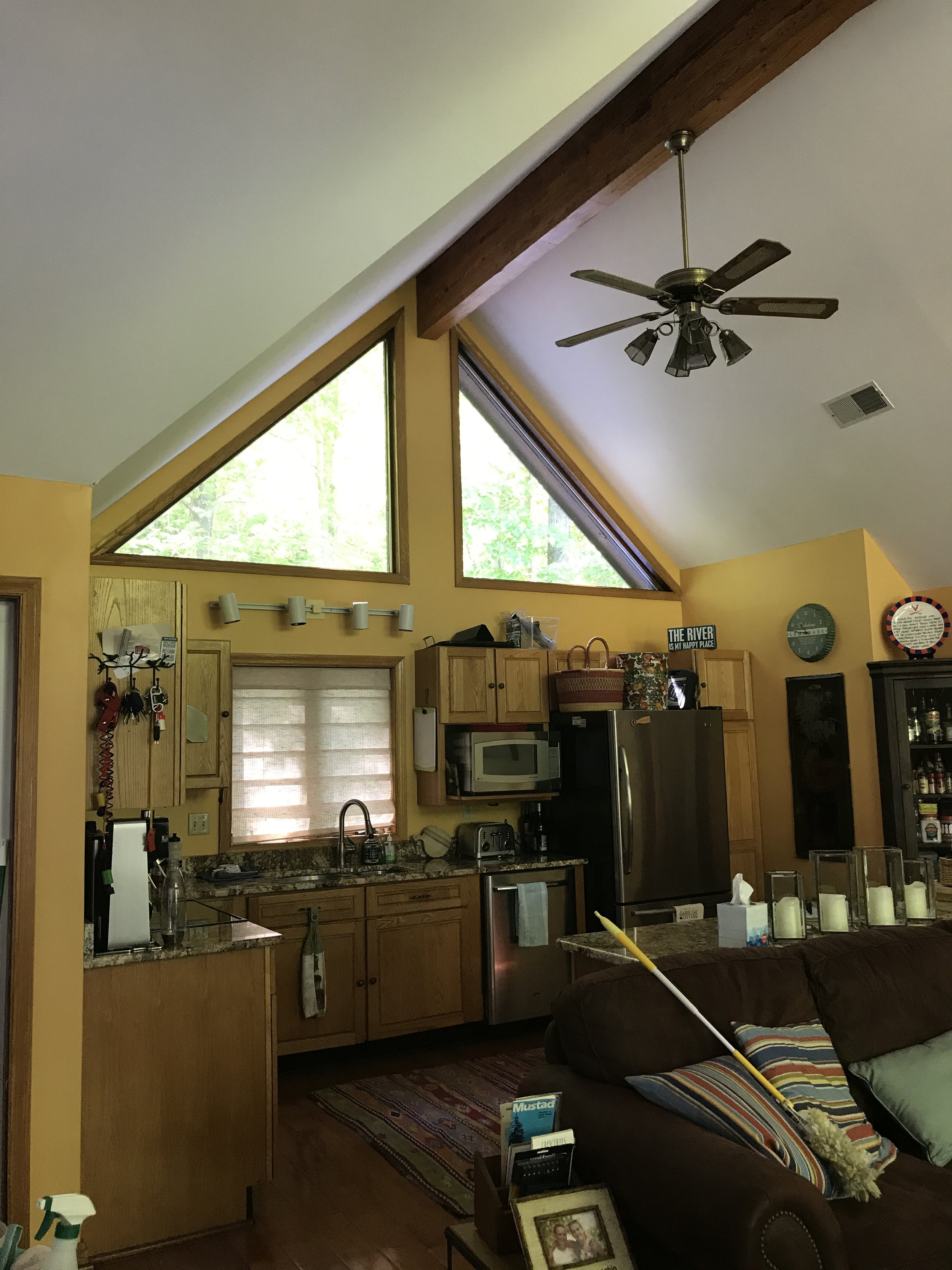  Before:  The old kitchen faced away from the river and didn’t have much view.  I turned this space into the new master bath. 