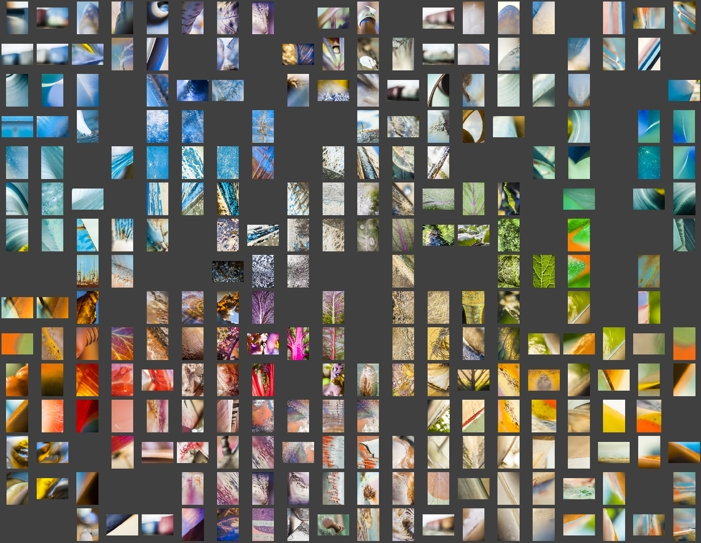 This graphic shows all 200+ images grouped according to color.