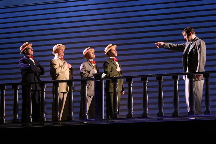 Sean Jernigan, Jon Clunies, Stephen Wilde, Trevot Strader as The Quarete, John Bolton as Harold Hill