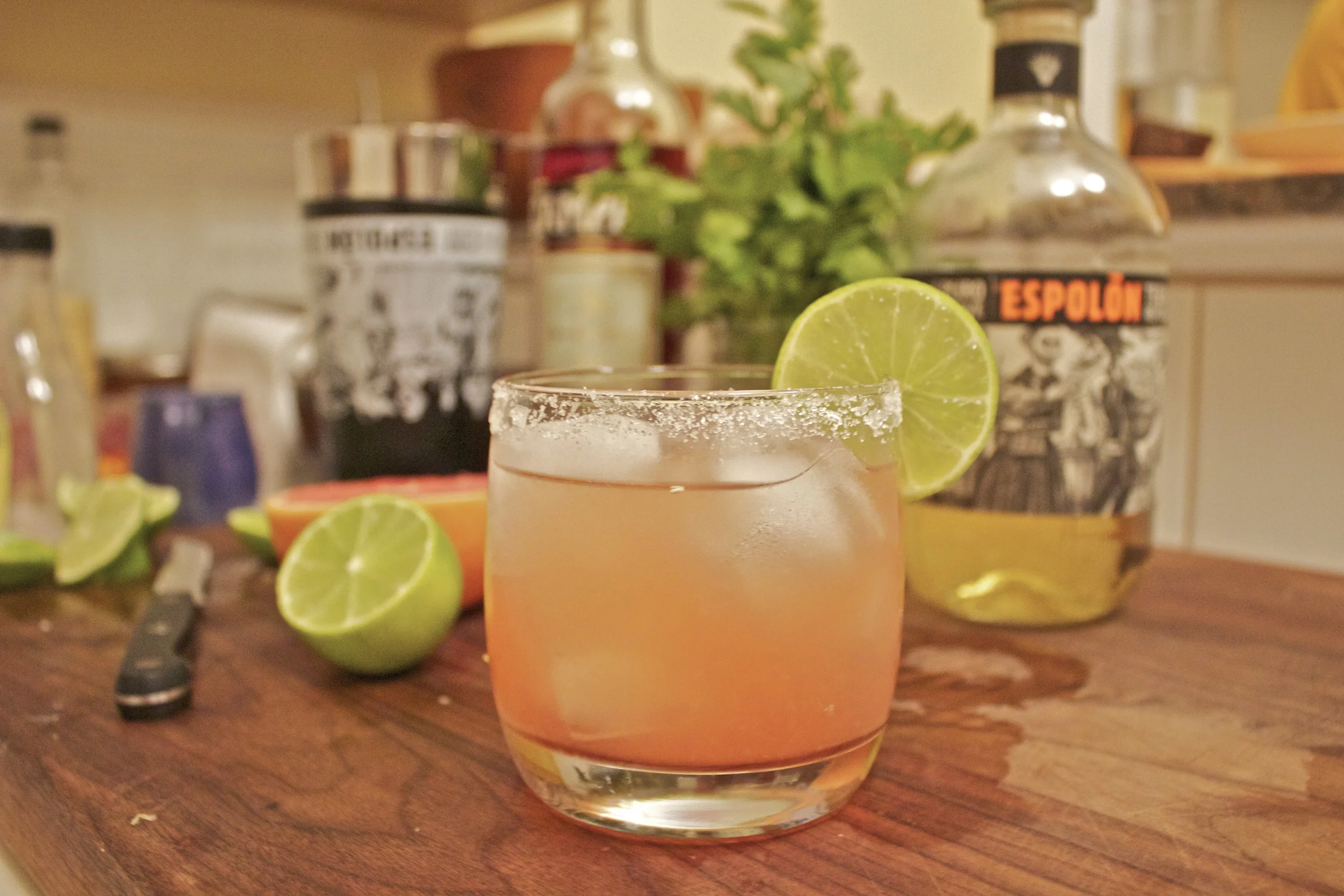 The "Bitter-Rita" : Espolon Reposado, Campari, grapefruit juice, lime juice, and agave 