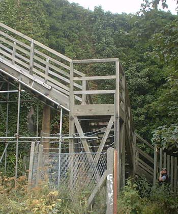  Wooden footbridge construction from a distance 