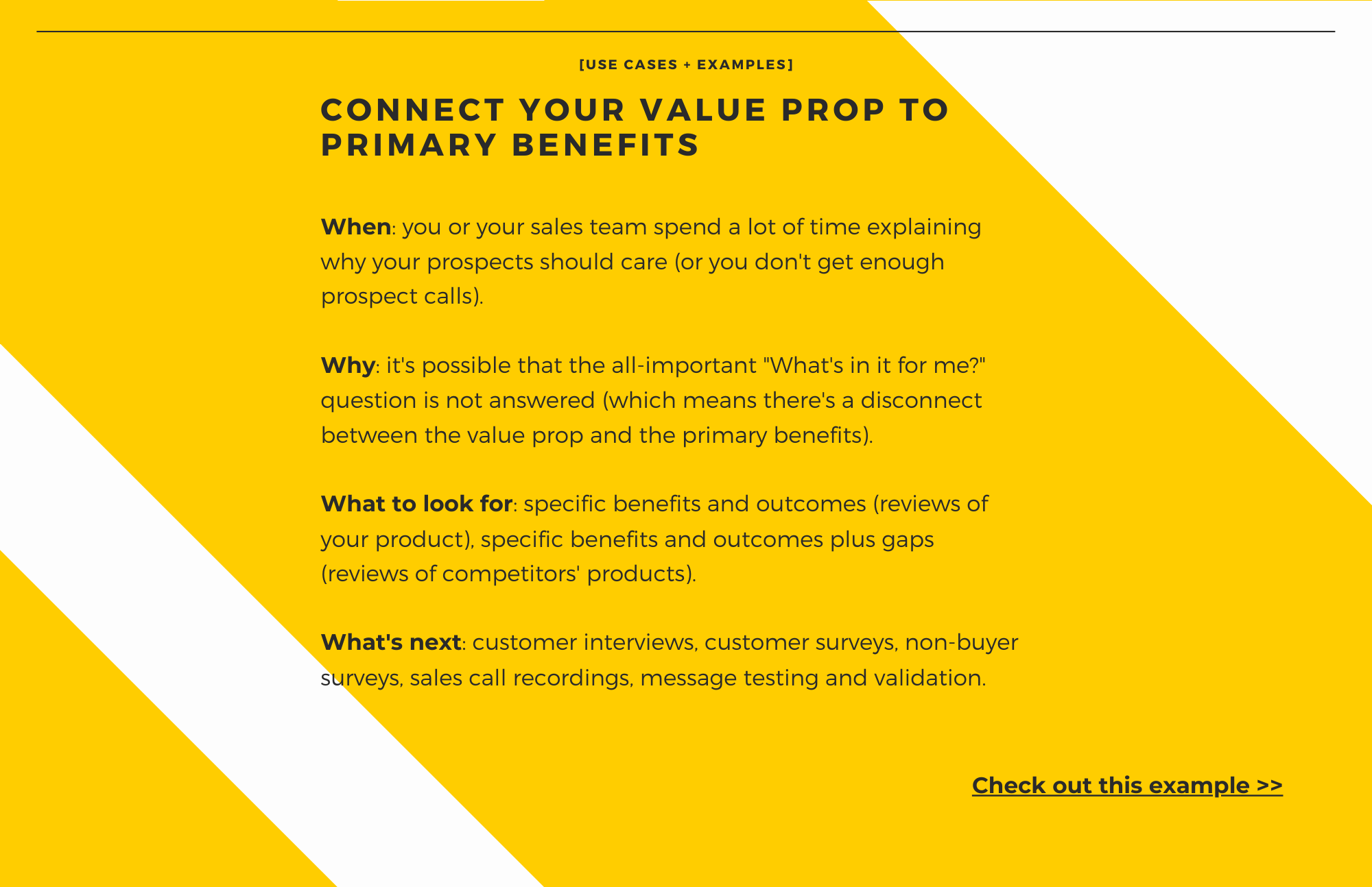 Connect your value prop to primary benefits