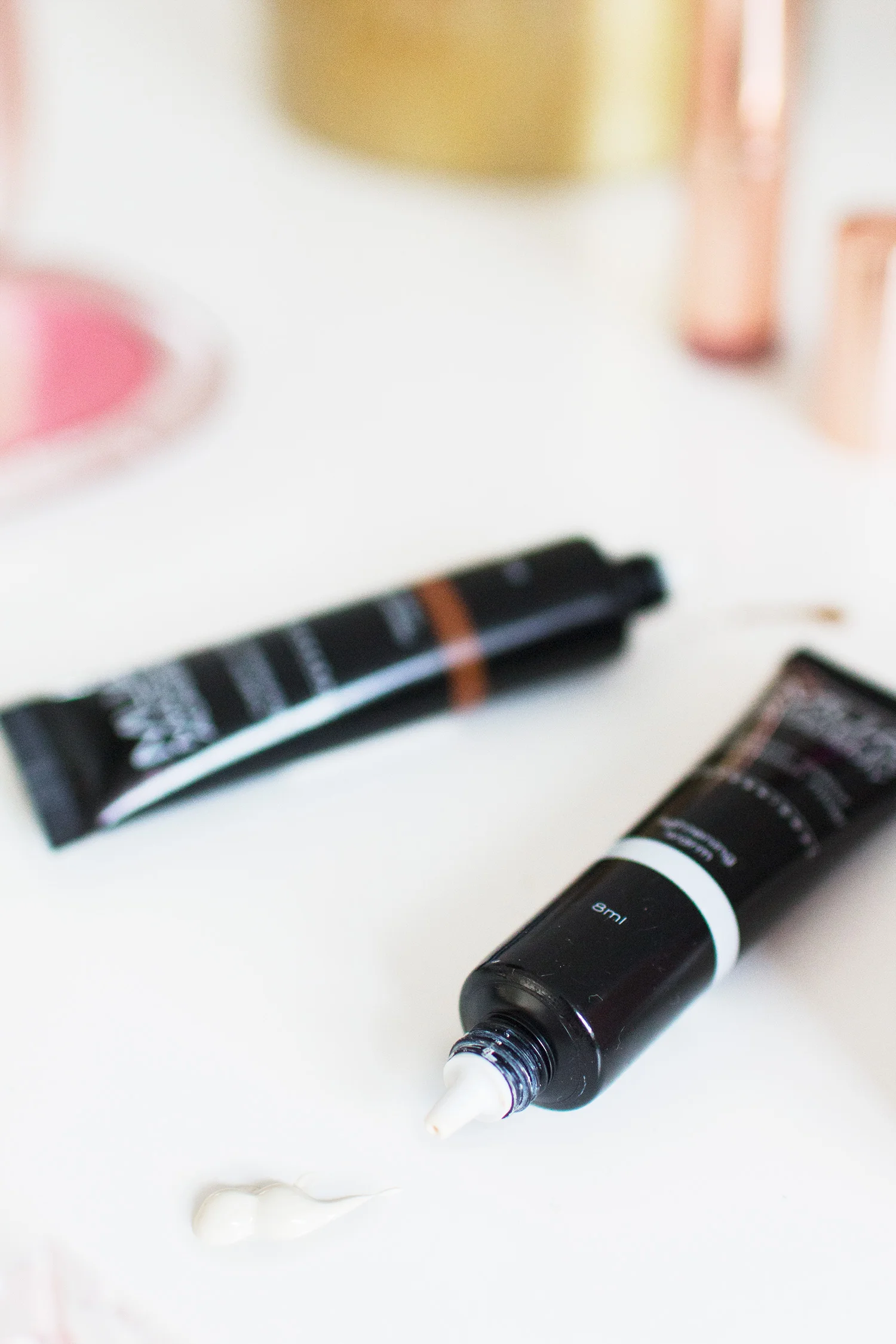 MUA Pro Custom Colour Foundation Mixers in Lightening Warm and Deepening Medium. Photography by Alice Red.