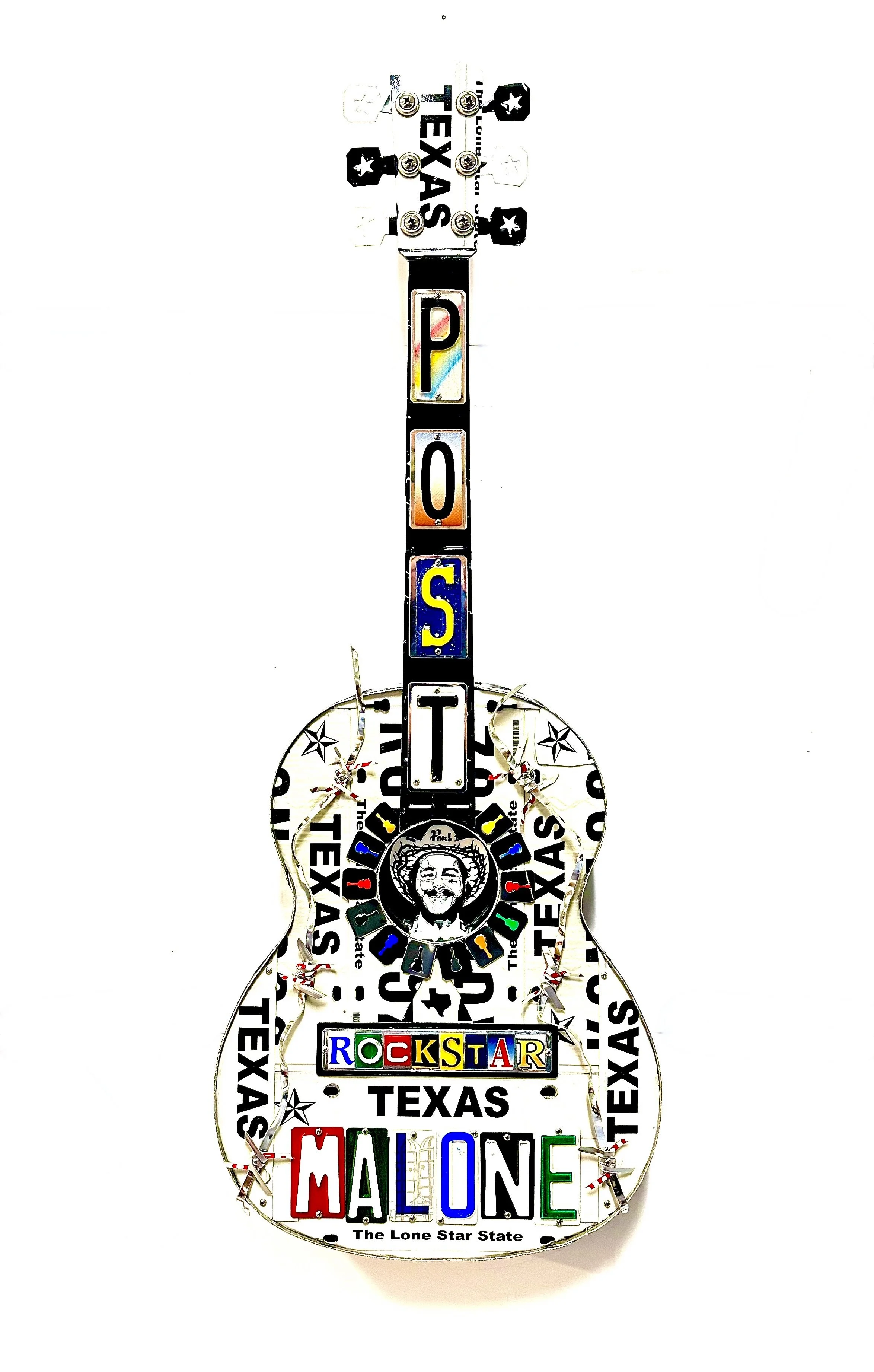 Best gift for a Post Malone fan-wall decor. Guitar art. License plate art.one-of-a-kind metal wall art. In Stock. Free shipping included.