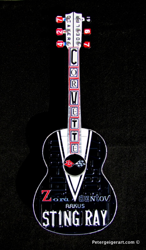 1967 Corvette styled license plate art guitar.