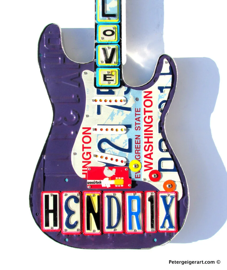 Jimi Hendrix Wall Decor Guitar Art License Plate Art One Of A Kind Metal Wall Art Peter Geiger