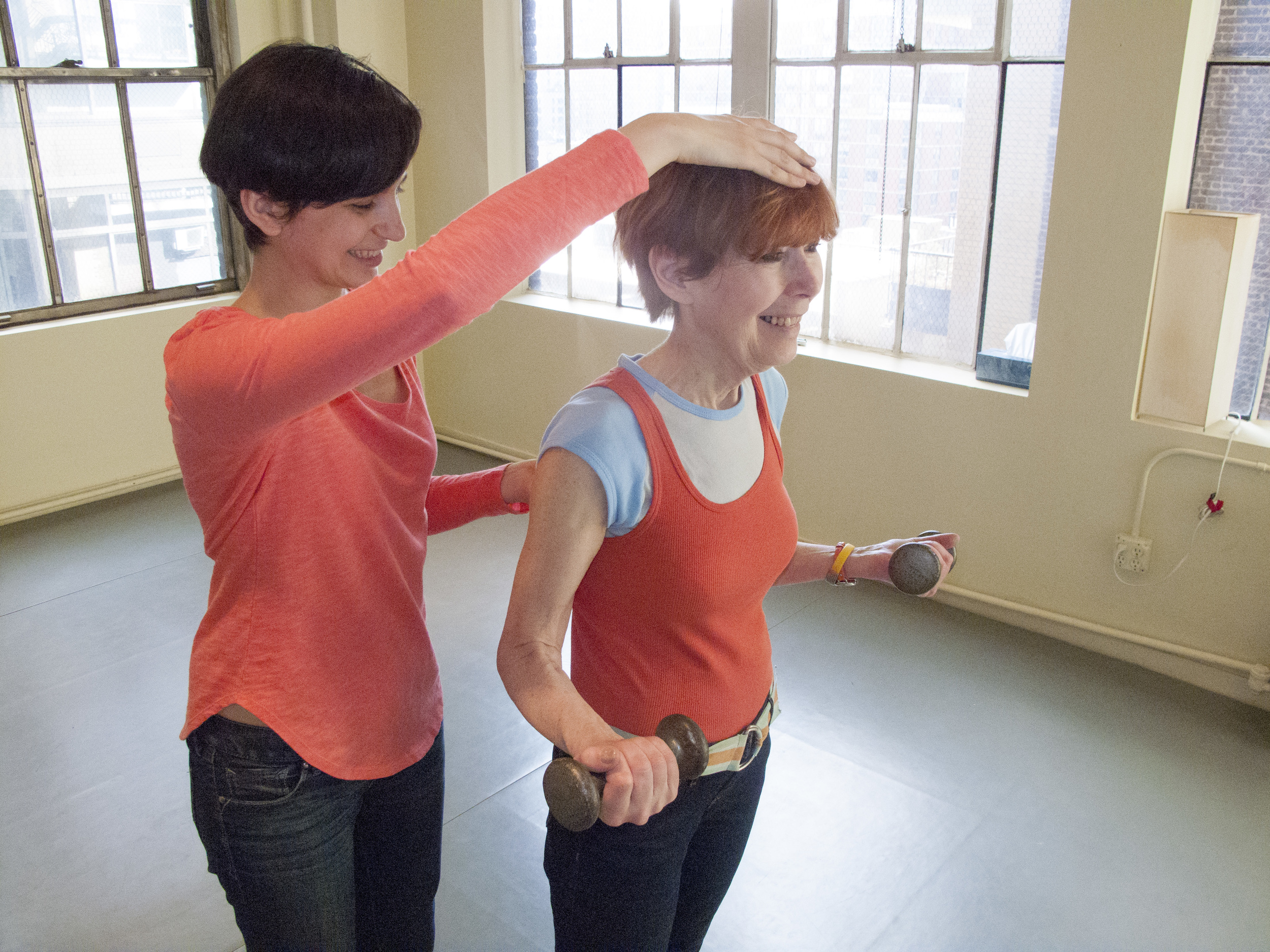 Oona Short, writer and Alexander Technique student, with Lindsay Newiter during a lesson.