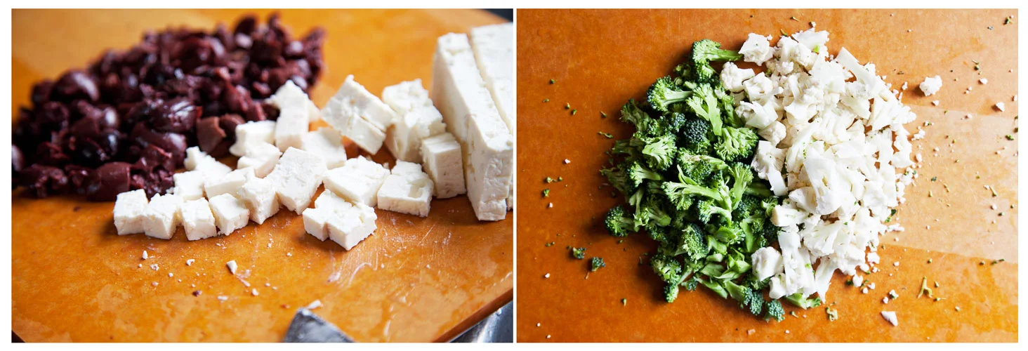 kalamata olives + feta | broccoli + cauliflower