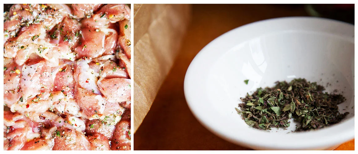 herb-rubbed chicken | itty, bitty beautiful lemon sage leaves