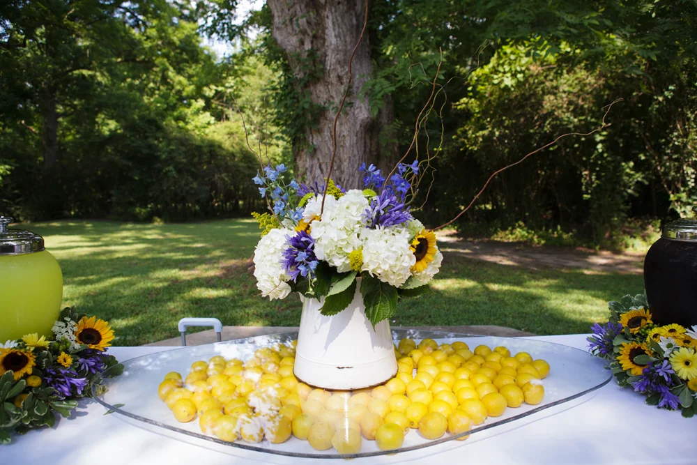 This is one of my favorite drink stations we have done to date! The floral rings around the drink urns were STUNNING!