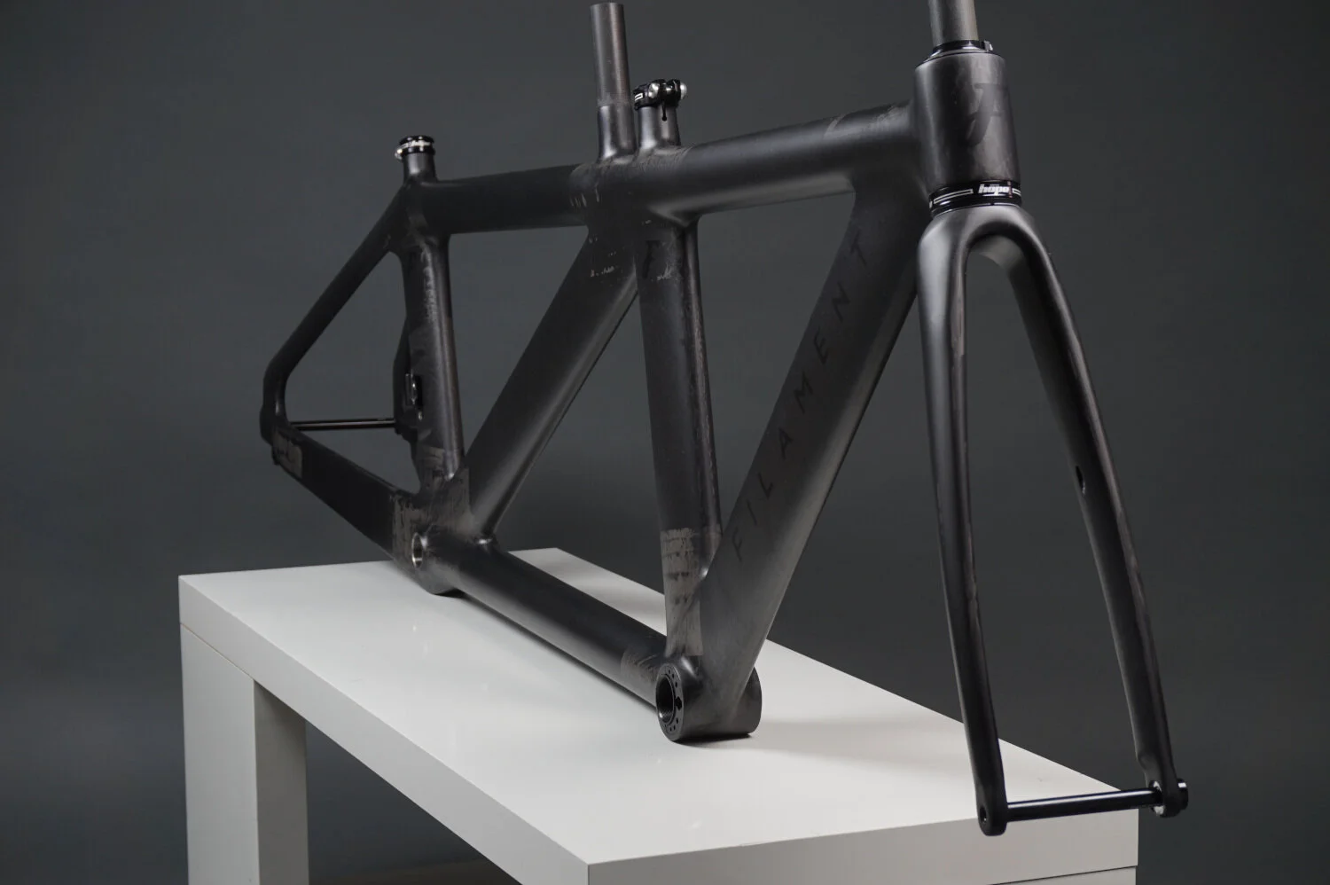 Clearcoat paint on a Filament aero TT tandem frame made in England.