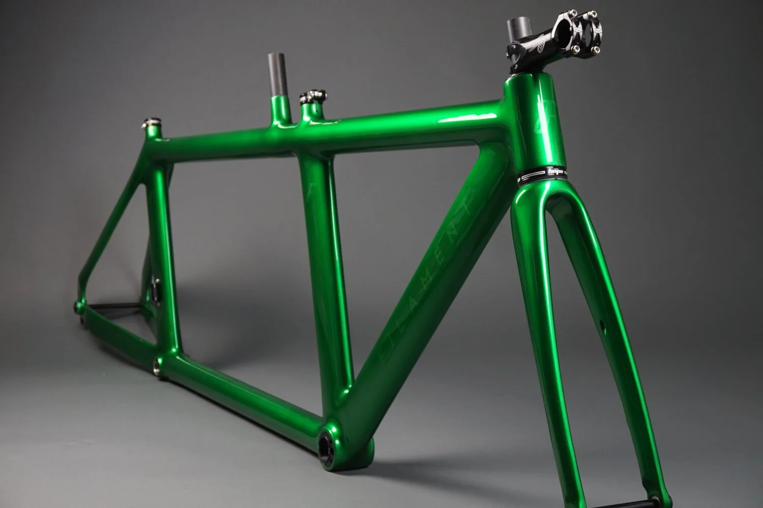 Candy emerald green custom paint on a time trial tandem bike frame.