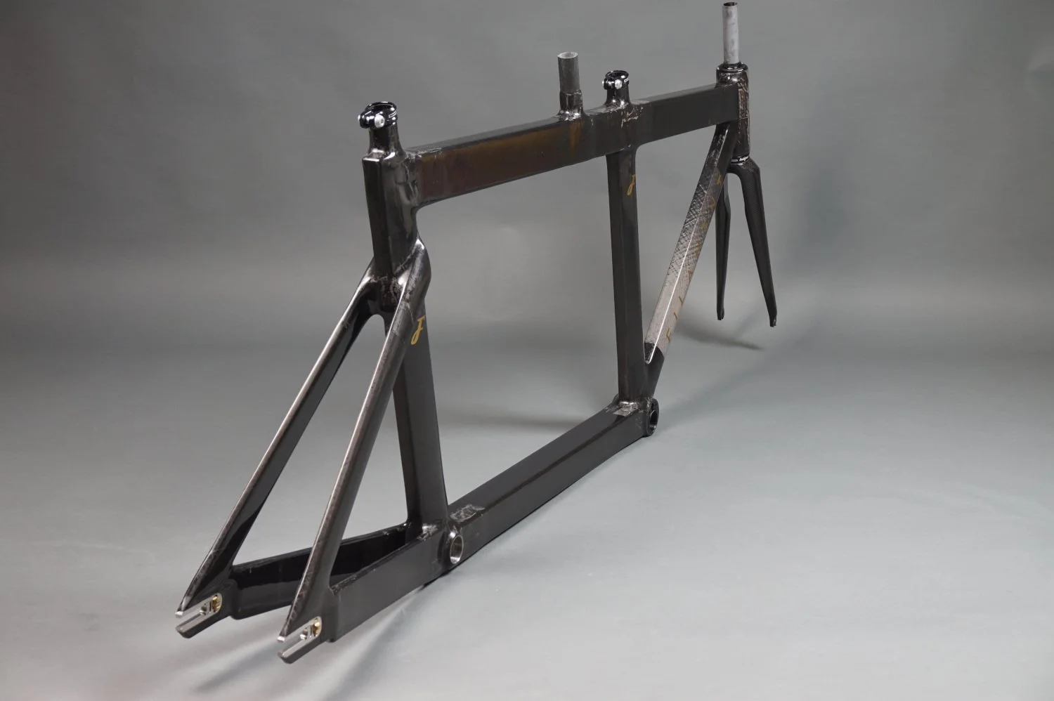 Carbon fibre track tandem bicycle frame made in the UK.