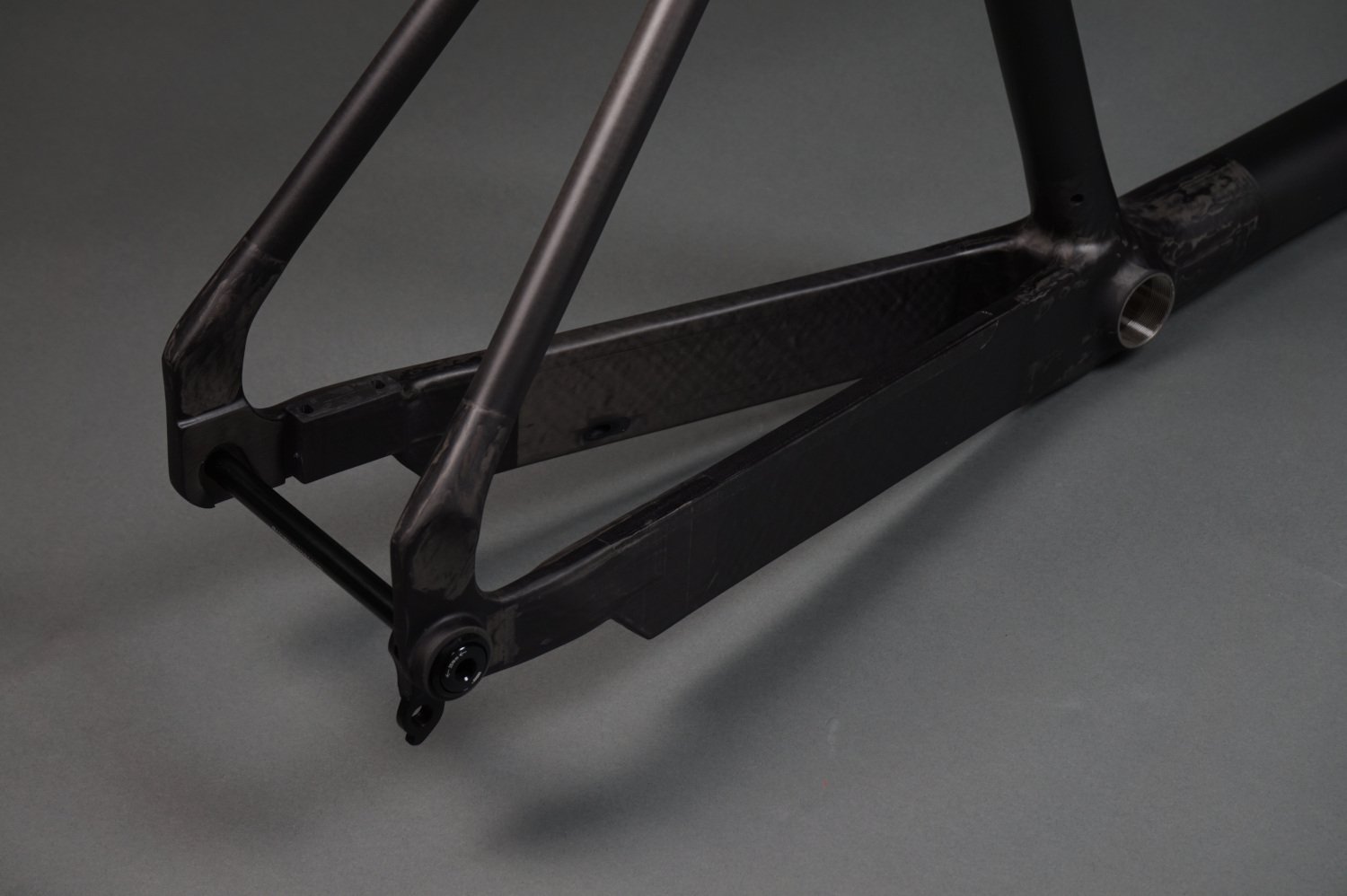 Rear triangle close up photo on a Filament Bikes road tandem bike frame.