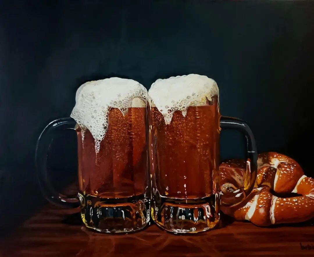 Prost! / oil on linen / 11x14 inches. Come stick your nose in the finished painting at Art in the Park in Booth 138. The show runs 10am - 5pm today.
.
#beerart #beerlover #hops #oktoberfest #prost #einprosit #realismpainting #cheers #oilpainting #boi