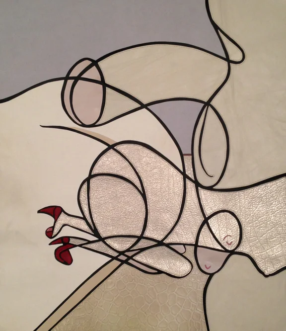Leather, thread, wood