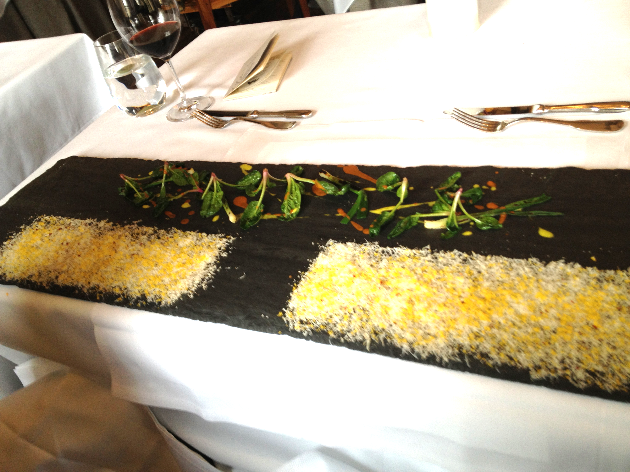 Charred scallions and parmesan.