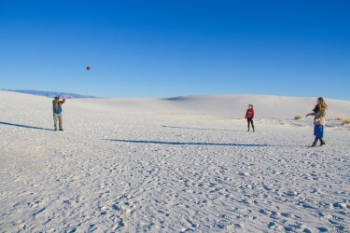 The Proctor family plays football at White Sands National Monument, New Mexico.
