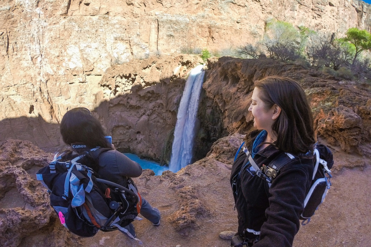First glimpse of the immense Mooney Falls. It's a long way down.