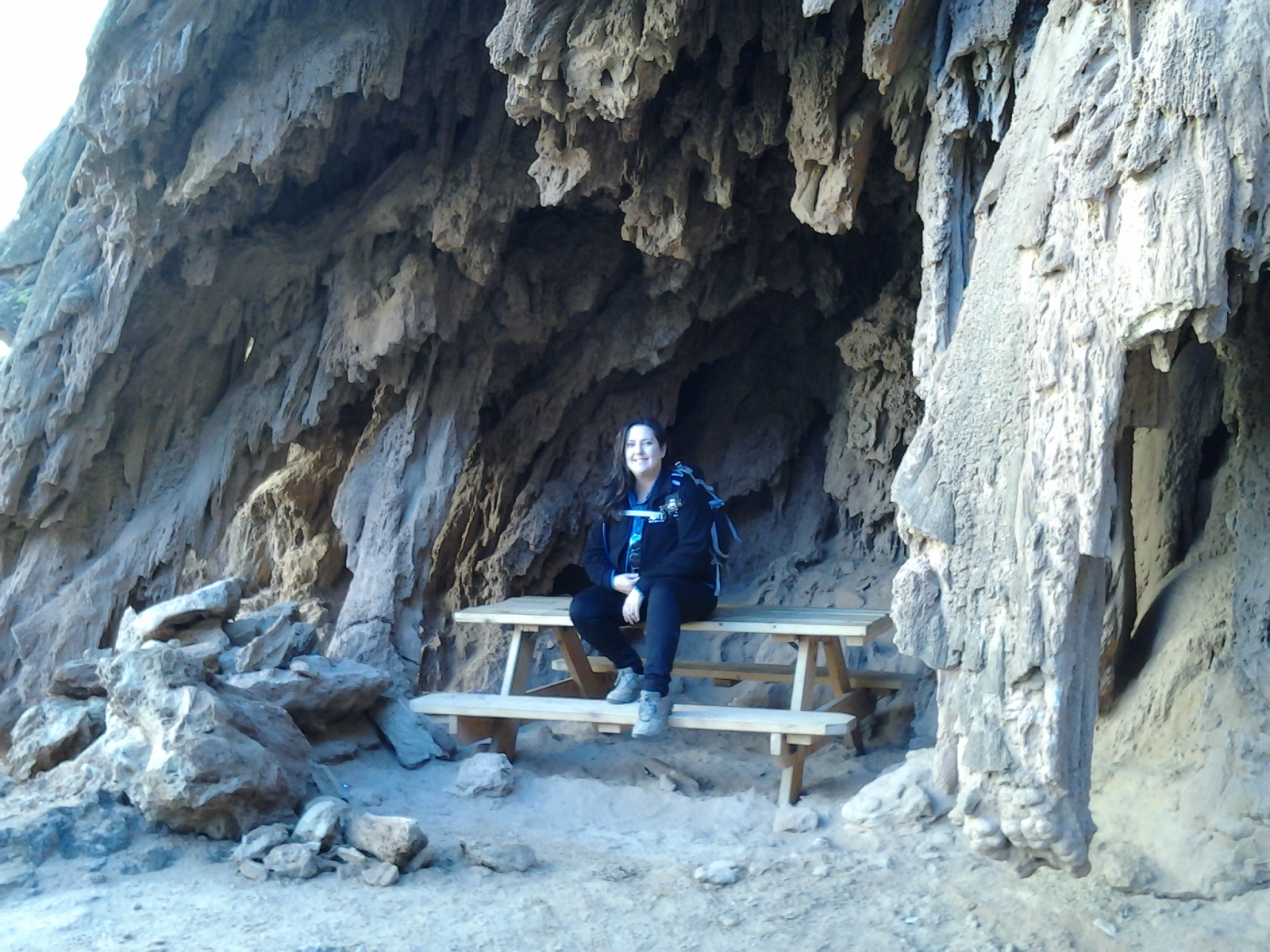 There's a picnic table in one of the caves after the 1st descent at Mooney falls... clearly this used to be under a waterfall., too.
