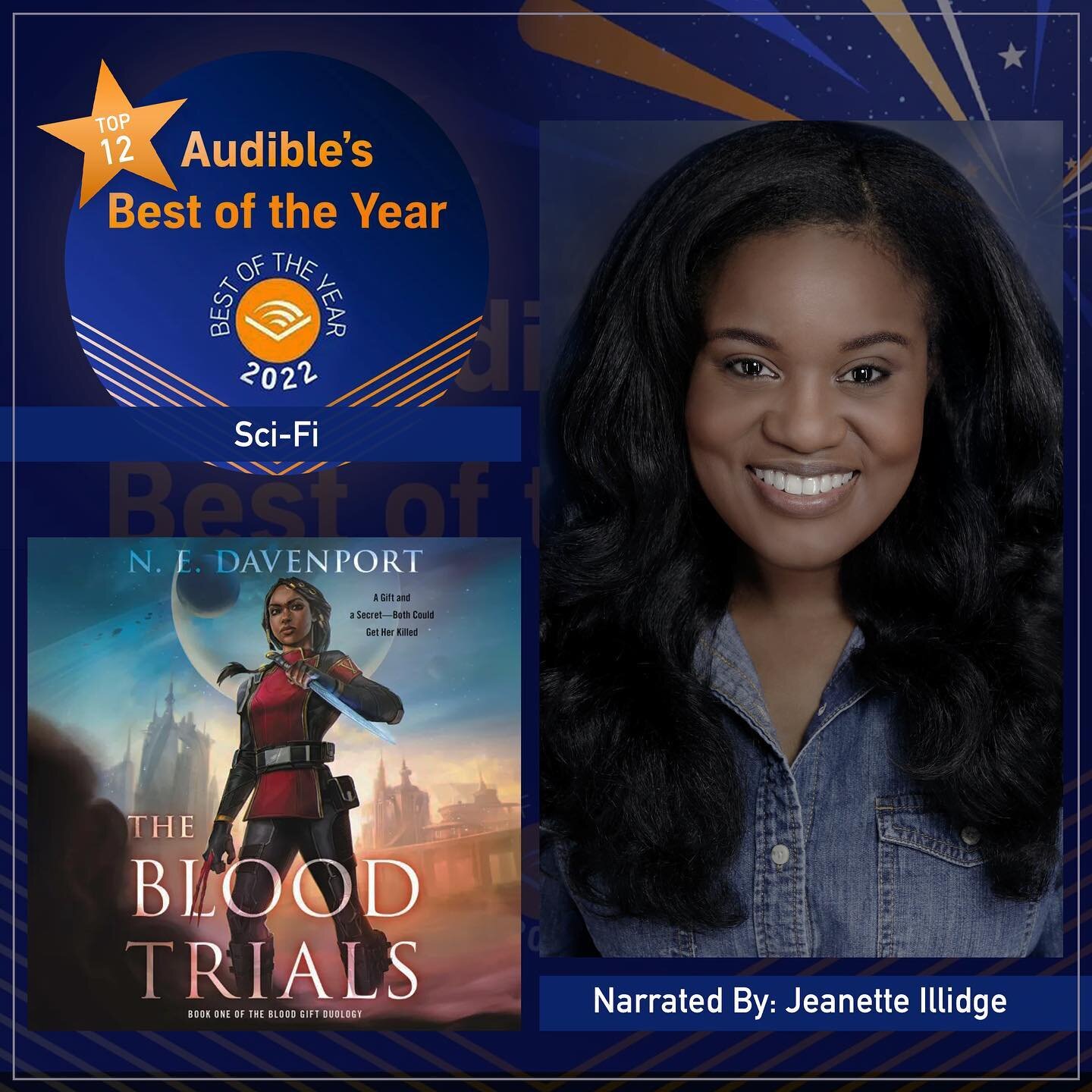 Today (okay, five days ago) Audible selected one of my audiobook performances as a Best of the Year listen for 2022! Check out The Blood Trials, a lush sci-fi fantasy brilliantly written by @nia.davenport. Thank you @audible, @harpervoyagerus, and @l