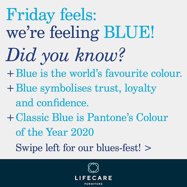 Friday feels! Blue is the hue that we love to do! Check out some of our gorgeous chairs in the world&rsquo;s favourite colour 🌎 Have a great weekend!