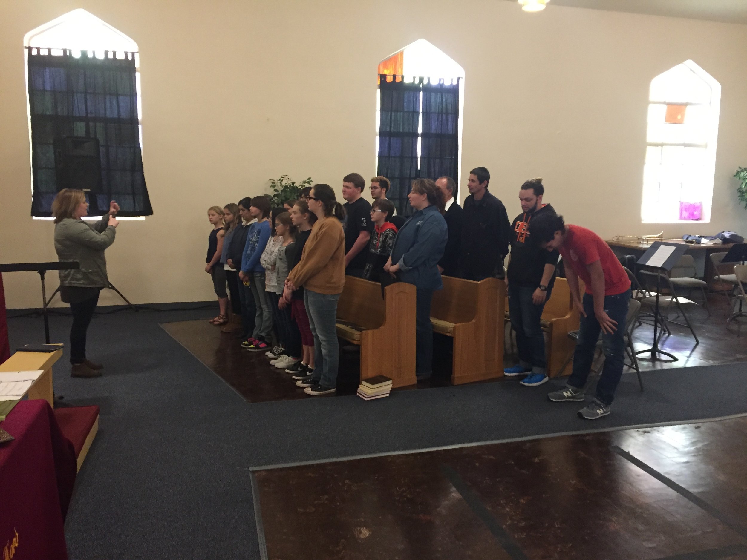 Christina Brittle led choir. Rolando Alvarado is a little out of breath!