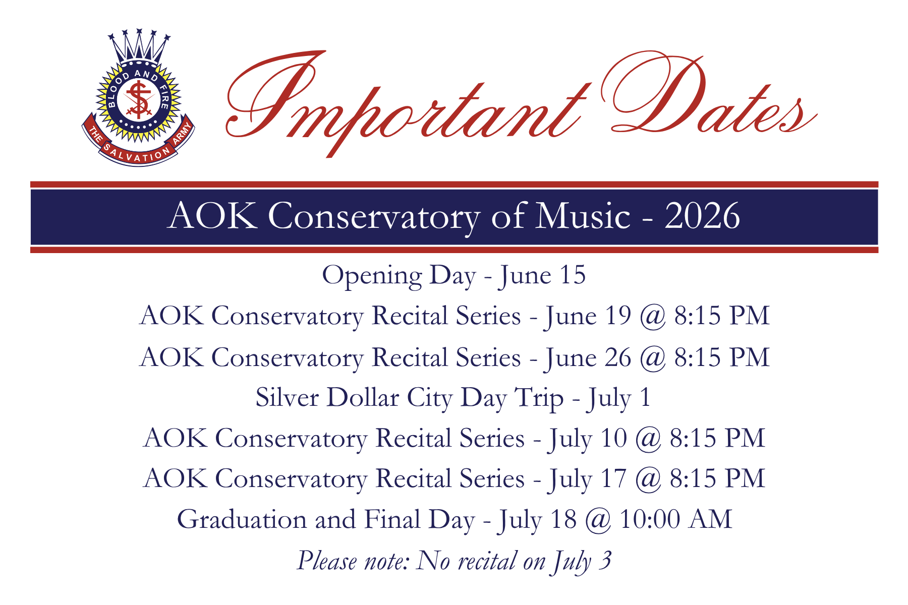 Important Conservatory Dates