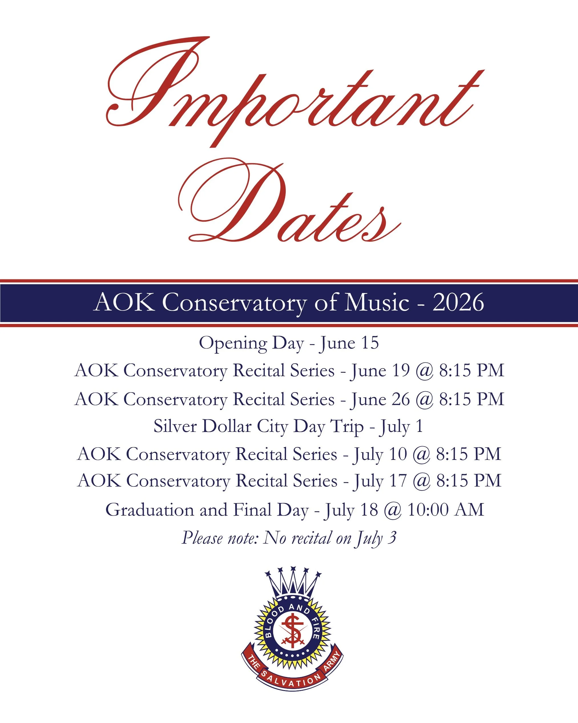 As a reminder, there is no recital tonight, as we are joining Base Camp to observe Indepence Day.