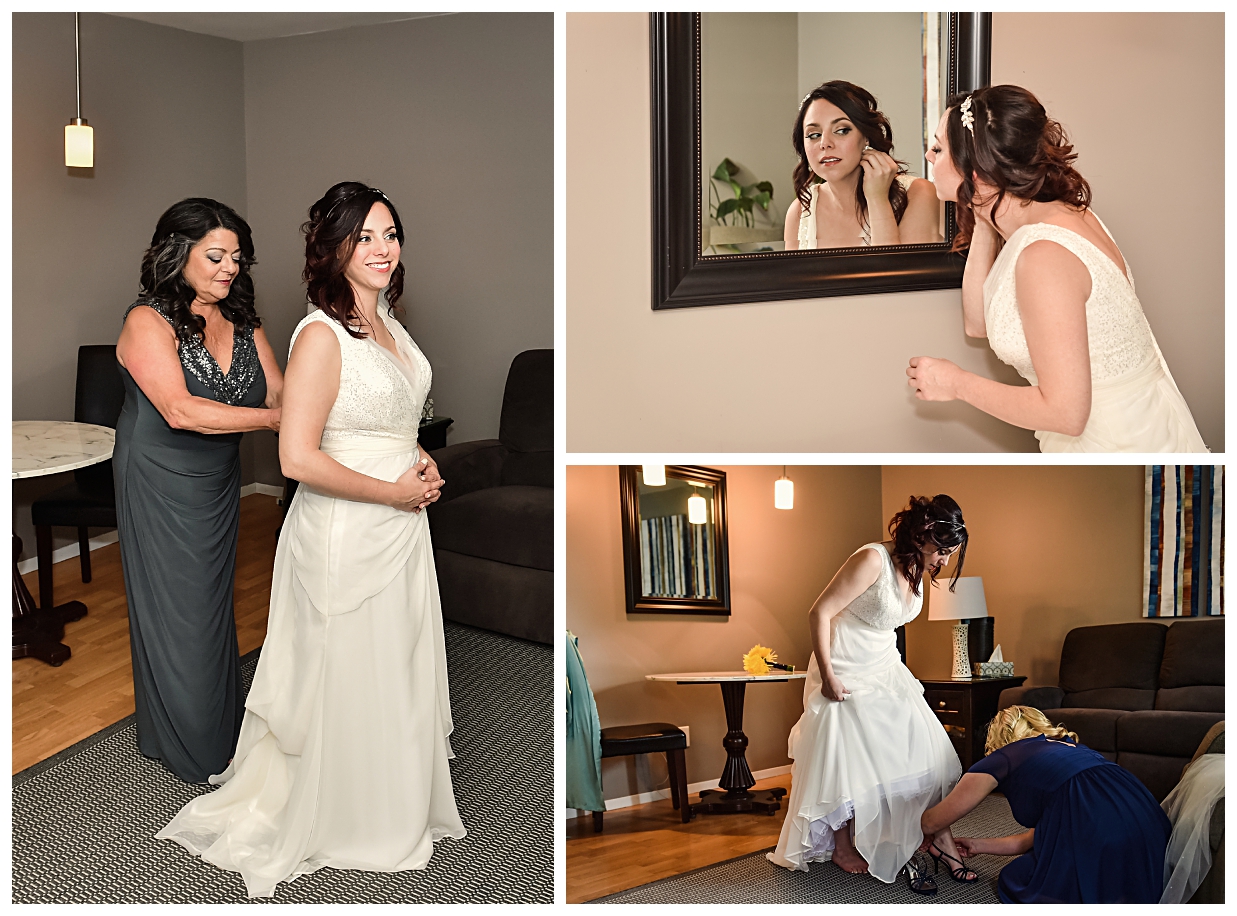 "I was lucky enough that my friends and bridesmaids are very talented so my hairstylist was my bridesmaid Heather Kats and my makeup artist was my bridesmaid Nikki Lambert . They are both incredibly talented and have worked with countless brides so I knew I was in great hands!"