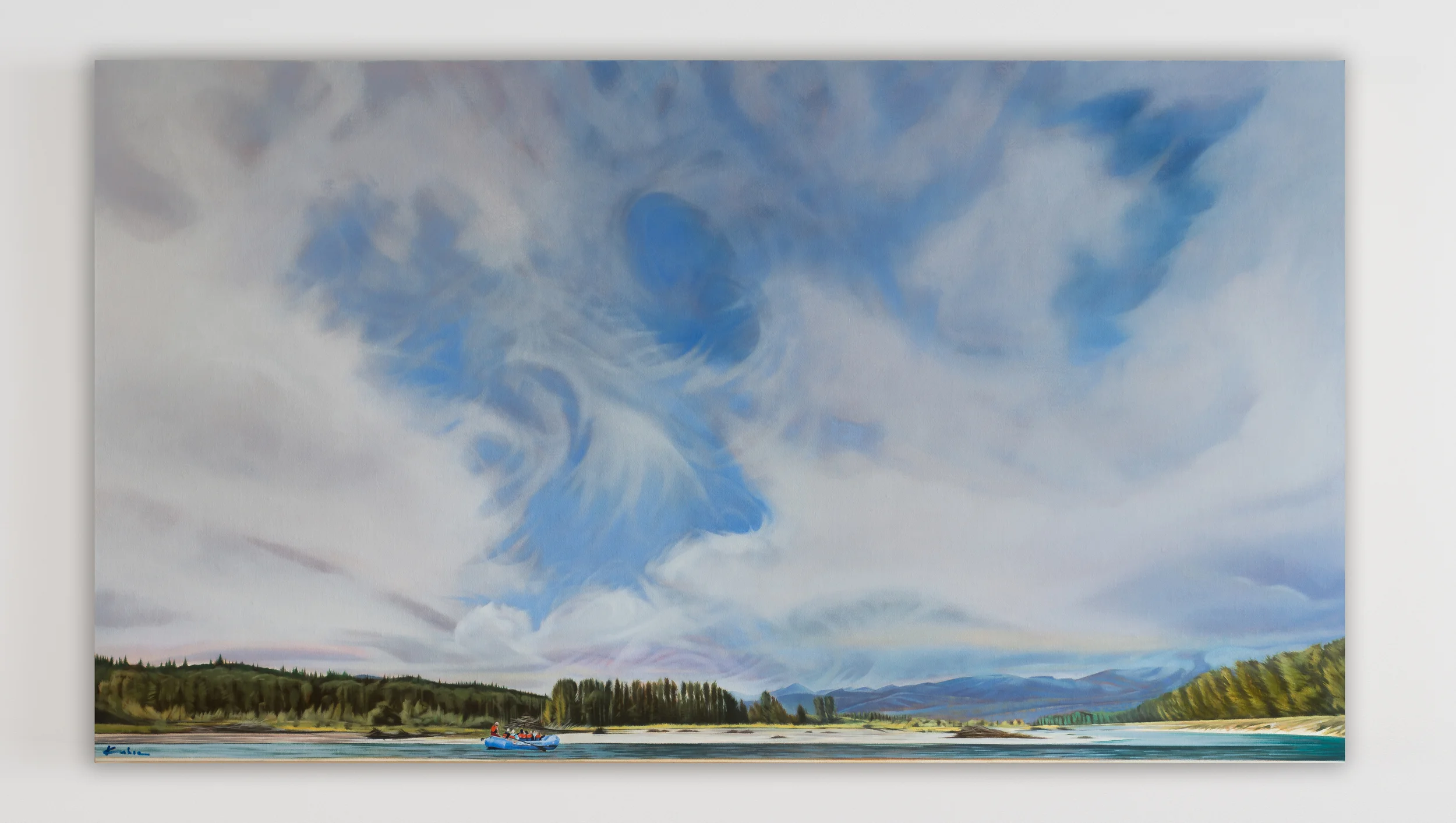 SOLD Title: Thank the River 28 x 50, Oil on Linen Framed