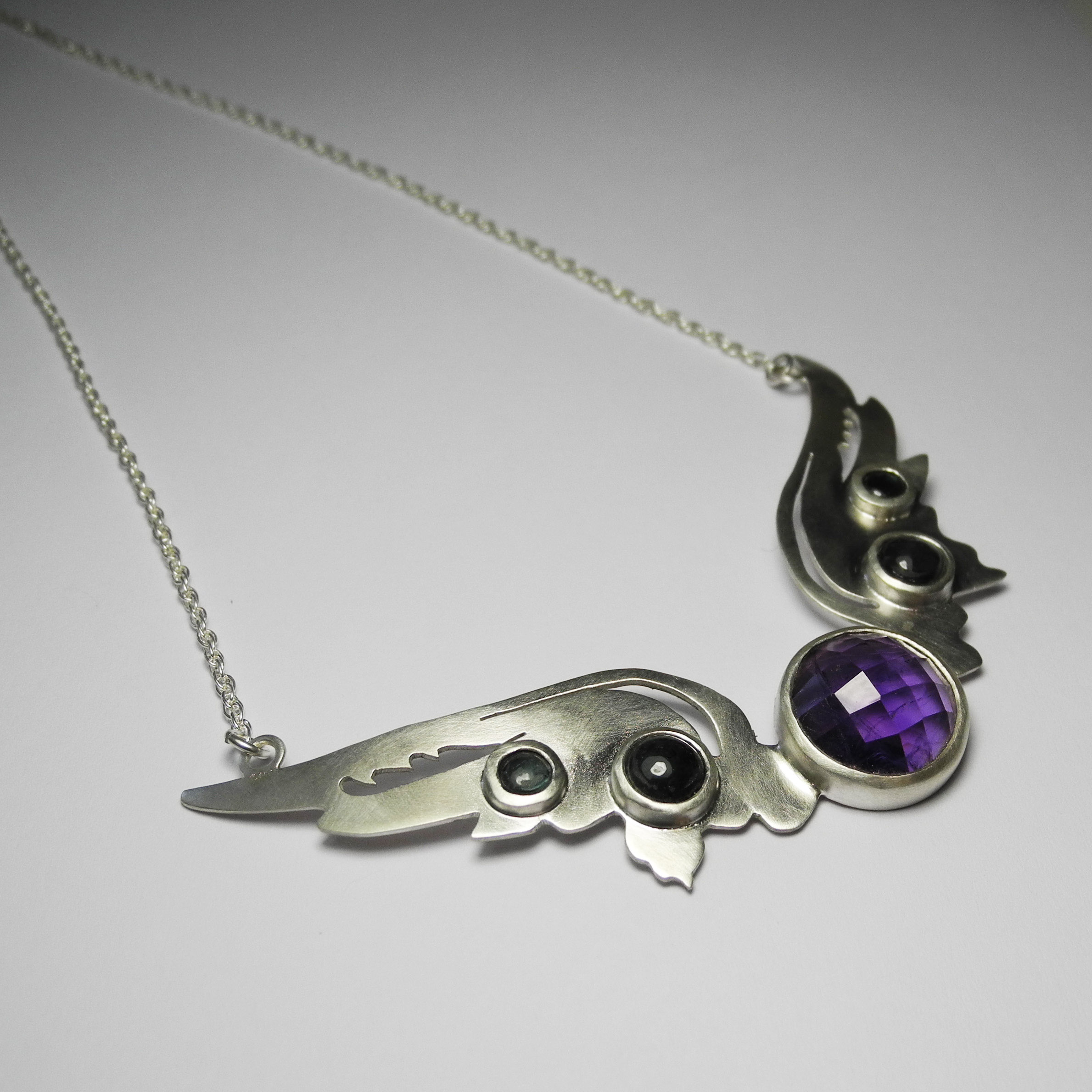 Hermes Wings pendant with amethyst and blue/green tourmaline