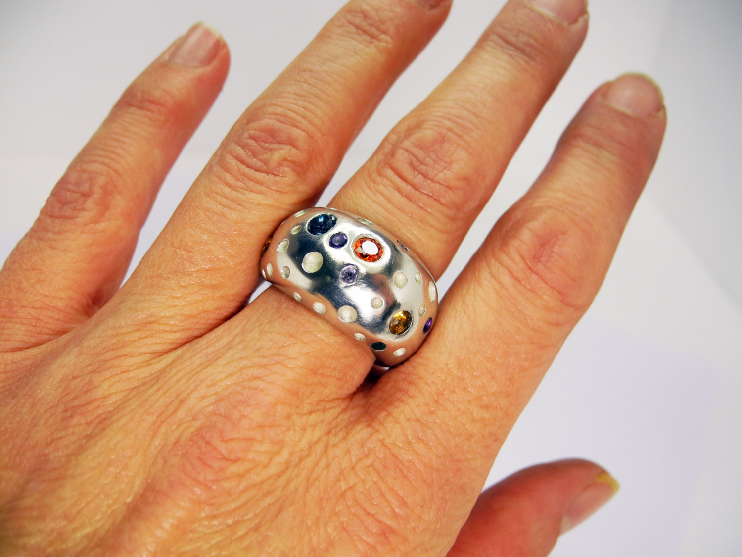 Dotty and Chunky silver ring with multi-coloured stones Dotty and Chunky silver ring with multi-coloured stones