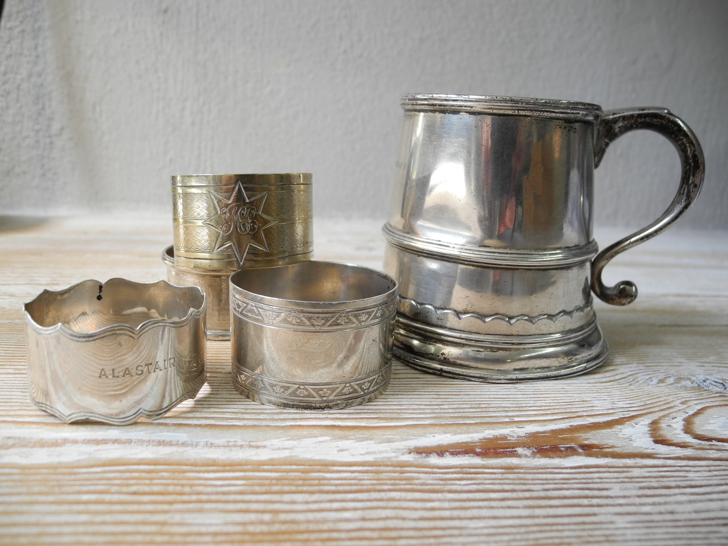Tankard and napkin rings retrieved from Susannah's mother's house