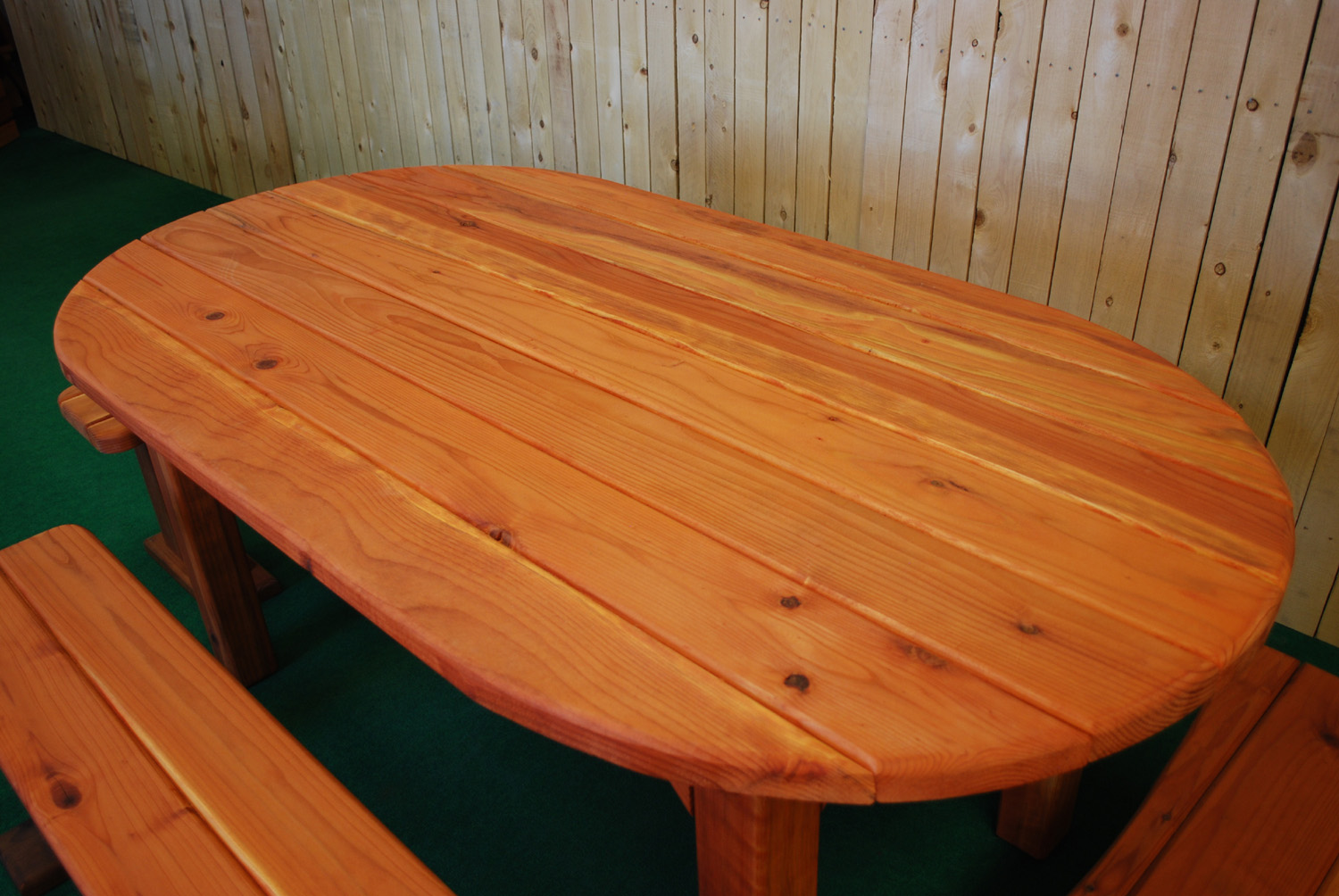 72" redwood oval picnic table
